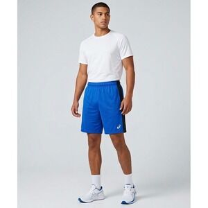 Asics Mens Medium Athletic Shorts Blue Black Mesh Training Gym Running